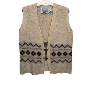 Eider Knit Iceland Vintage Pure Wool Vest Womens S Oatmeal Fair Isle Metalclasp
